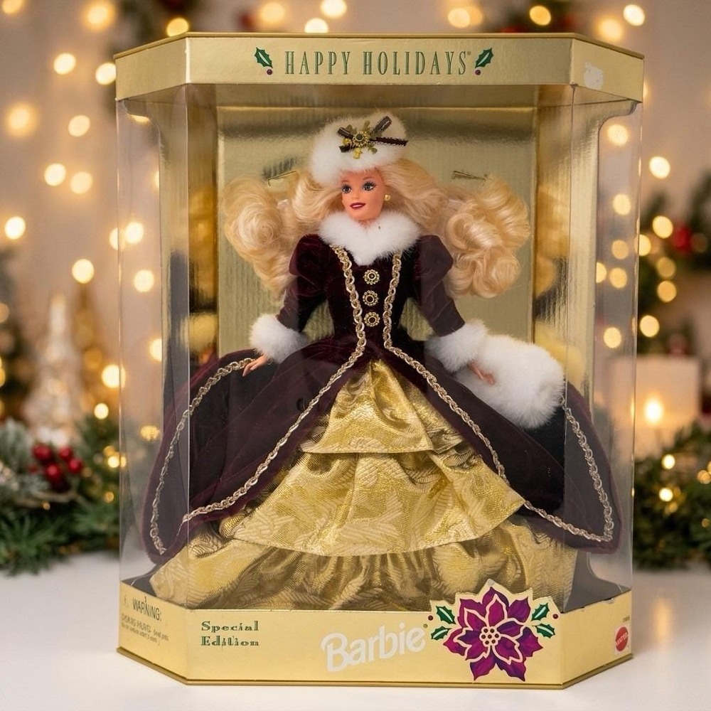 1996 Happy Holidays Barbie Special Edition NIB Burgundy Velvet Mattel Vintage